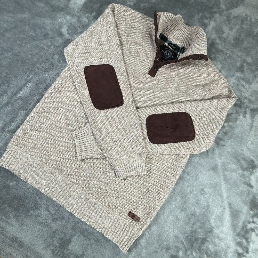 Buffalo David Bitton Brown 1/4 Zip Sweater Men's M Weebery Flannel Lined